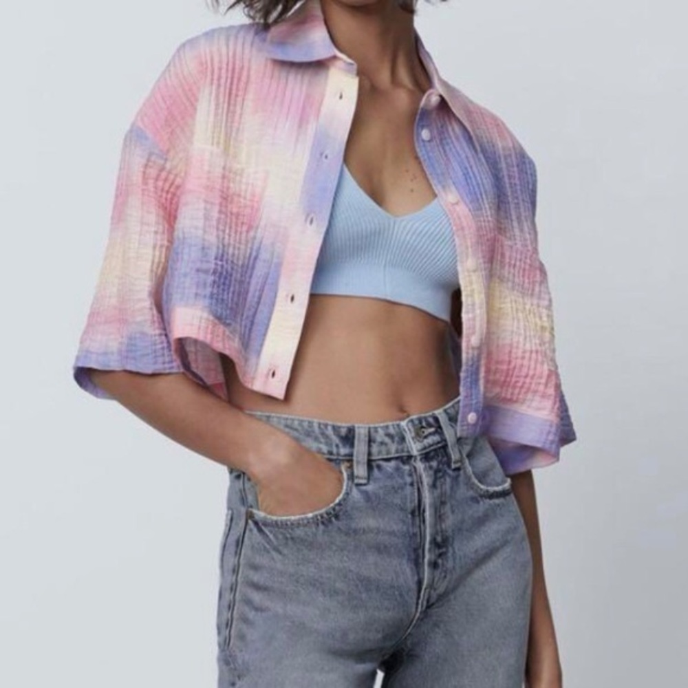 NWD ZARA Tie Dye Crop Top OverShirt Button Up Flowy 3067/043/050 Size XL